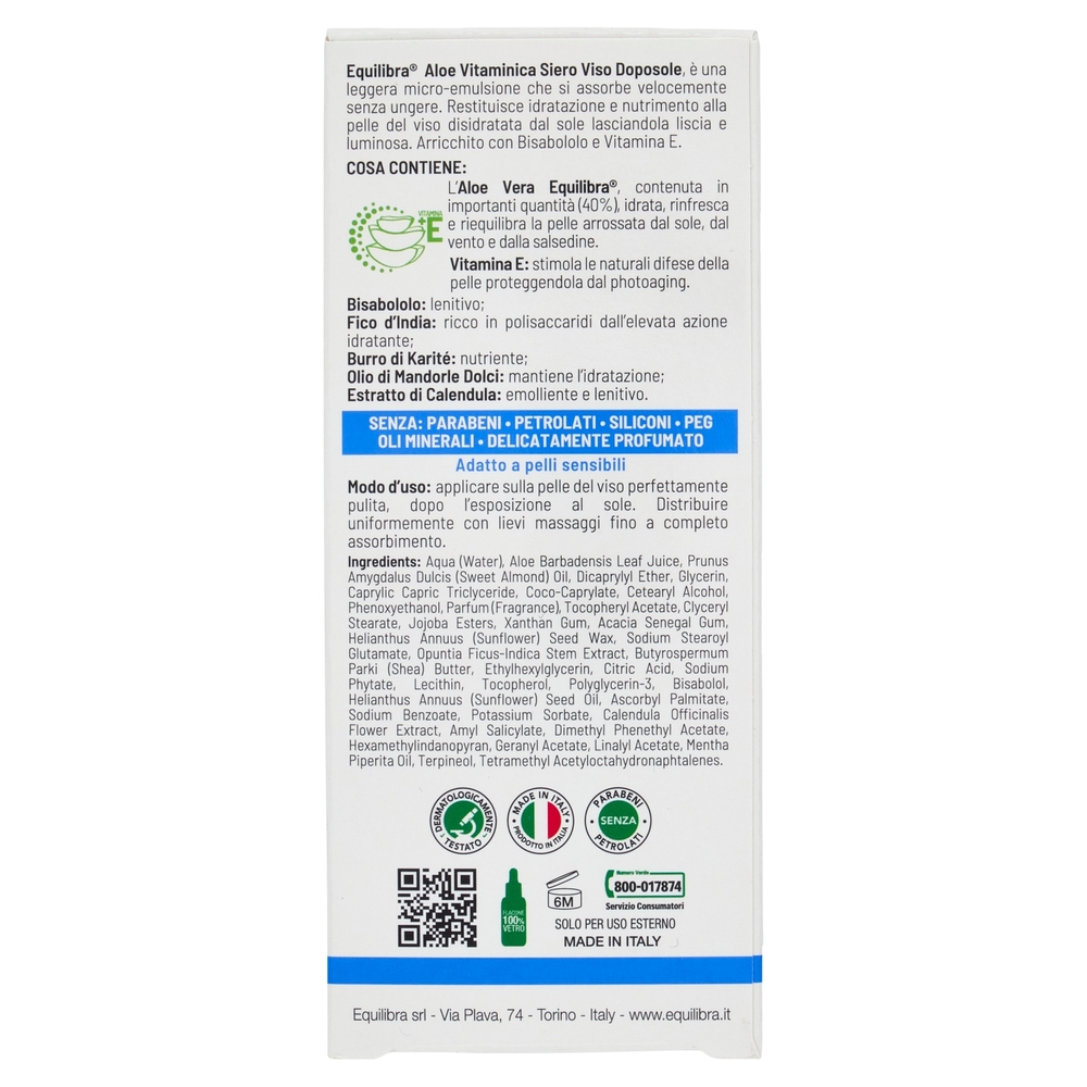 equilibra Aloe Vitaminica Siero Viso Doposole 30 ml